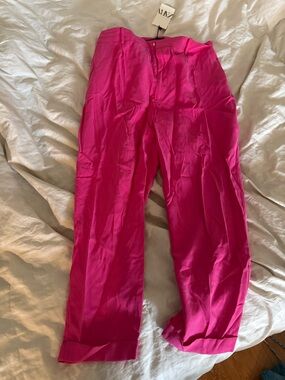 ZARA Bright Fuchsia Linen High-Waist Trousers